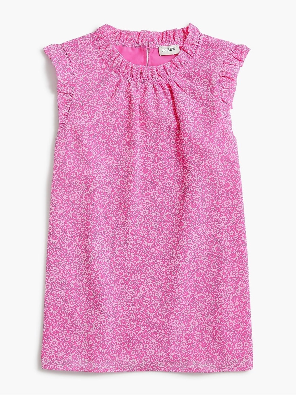 J.Crew XL Pink White Floral Ruffle Mock Neck Sleeveless Blouse Top Lined
